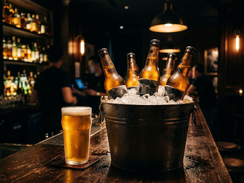Cold beer bottles and buckets at 7Dragon